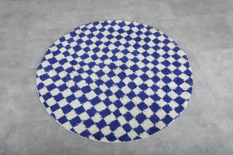 Moroccan round rug - blue checkered rug - Custom rug