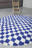 Moroccan round rug - blue checkered rug - Custom rug