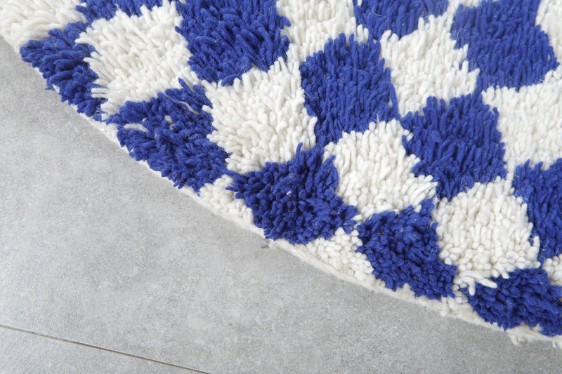 Moroccan round rug - blue checkered rug - Custom rug