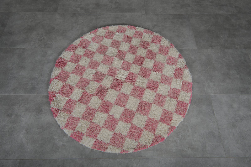 Round Moroccan Wool Rug - 5ft Pink Checkerboard