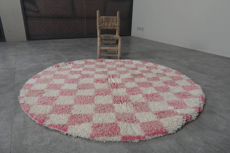 Round Moroccan Wool Rug - 5ft Pink Checkerboard