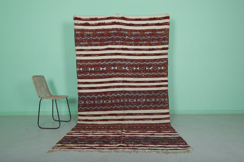 Handwoven Zemmour Blanket Rug 5.3 FT x 9.4 FT - Rich Stripes & Geometric Patterns