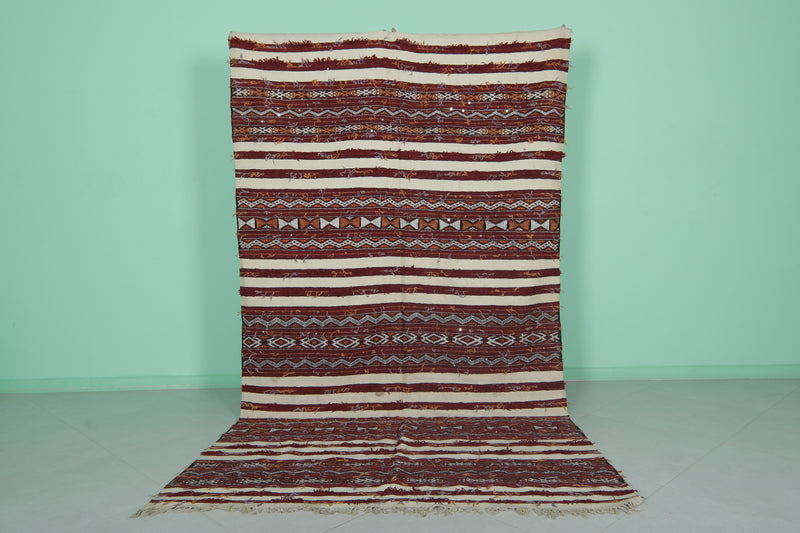 Handwoven Zemmour Blanket Rug 5.3 FT x 9.4 FT - Rich Stripes & Geometric Patterns