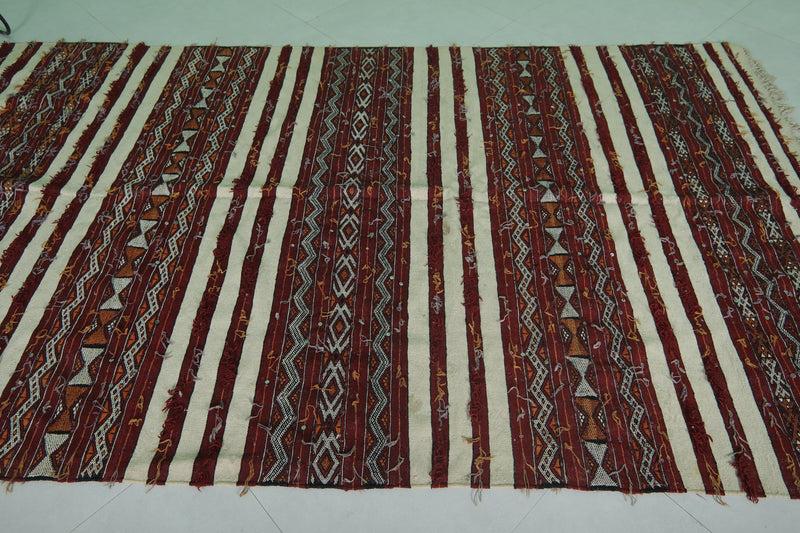 Handwoven Zemmour Blanket Rug 5.3 FT x 9.4 FT - Rich Stripes & Geometric Patterns