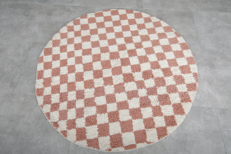 Pink checkered rug - checkers handmade round rug