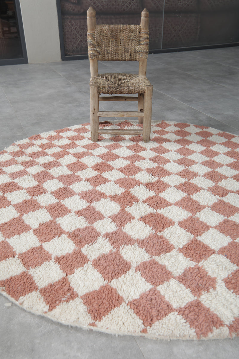 Pink checkered rug - checkers handmade round rug