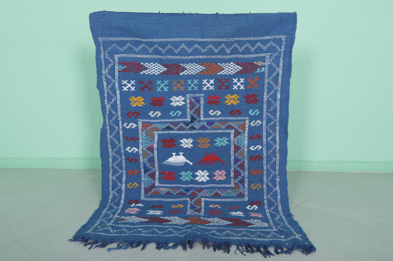 Blue Kilim Rug - 3.2 FT X 4.7 FT | Authentic Moroccan Handwoven