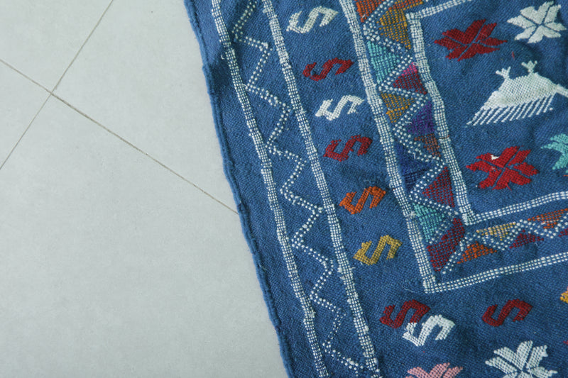 Blue Kilim Rug - 3.2 FT X 4.7 FT | Authentic Moroccan Handwoven