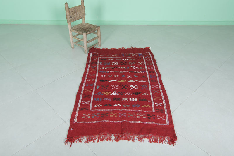 Moroccan Kilim Rug - Red Handwoven Design - 3.1x5.1 ft