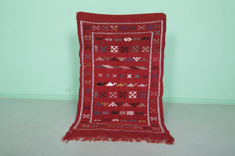 Moroccan Kilim Rug - Red Handwoven Design - 3.1x5.1 ft