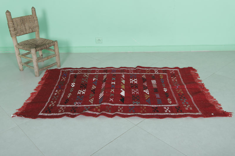 Moroccan Kilim Rug - Red Handwoven Design - 3.1x5.1 ft