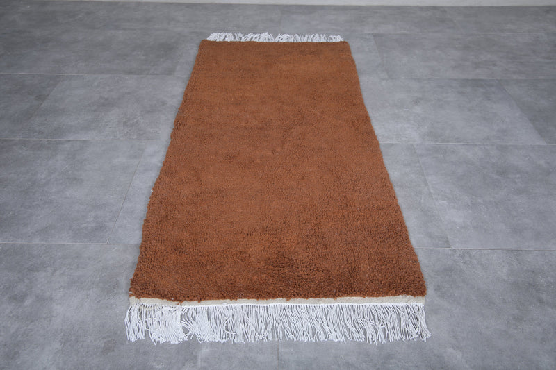 Moroccan Runner Rug - Handwoven 3 x 6.1 Feet | Warm Brown Wool Design