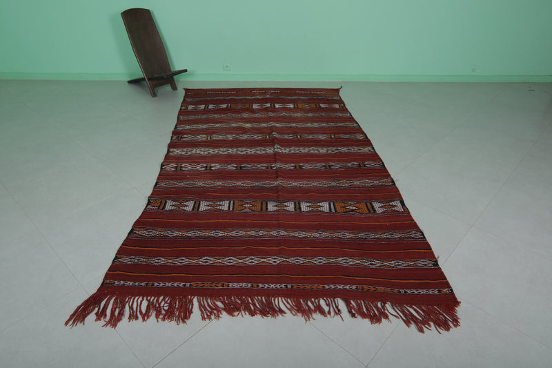 Handwoven Moroccan Rug - Red Striped Design - 5.5x9.9 ft