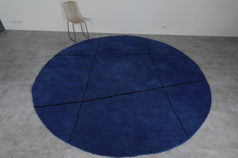 Large Round Moroccan Rug 10.7 ft | Bold Blue Statement Piece