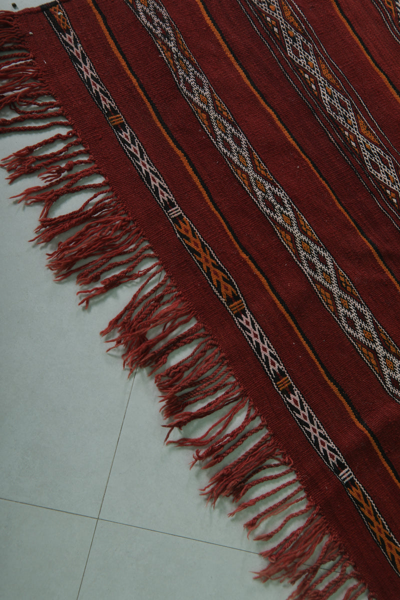 Handwoven Moroccan Rug - Red Striped Design - 5.5x9.9 ft