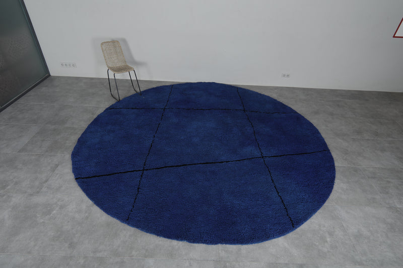 Large Round Moroccan Rug 10.7 ft | Bold Blue Statement Piece