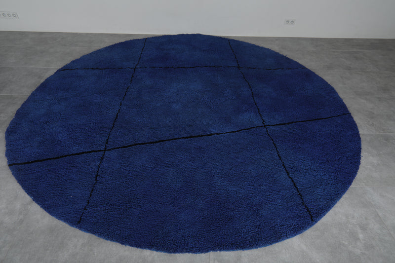 Large Round Moroccan Rug 10.7 ft | Bold Blue Statement Piece