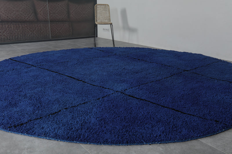 Large Round Moroccan Rug 10.7 ft | Bold Blue Statement Piece