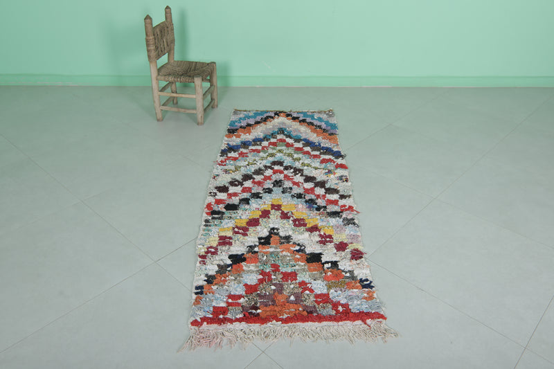 Colorful Moroccan chess rug shag 2.3 X 5.9 Feet