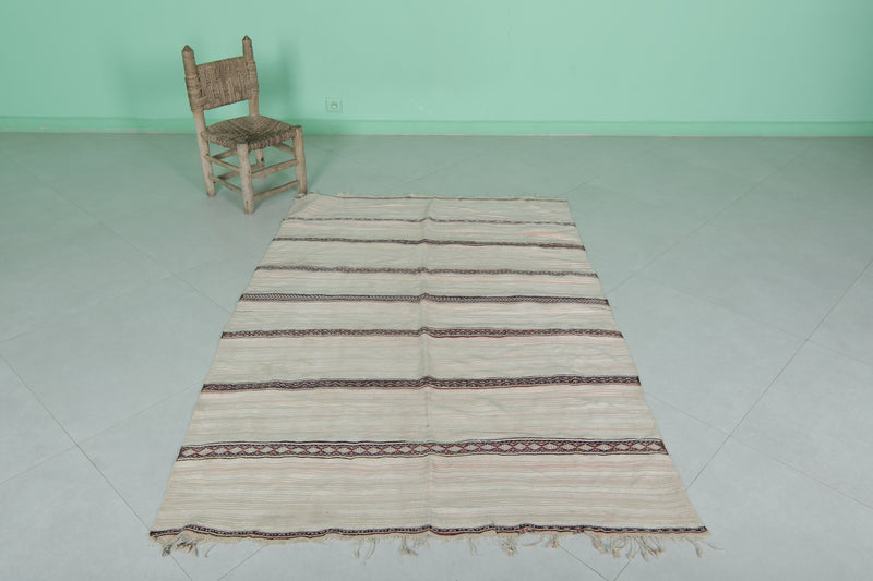 Handwoven Kilim Rug - 4.1 FT X 6 FT | Neutral Tones and Berber Stripes