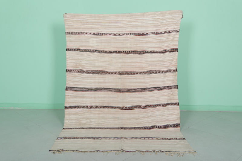 Handwoven Kilim Rug - 4.1 FT X 6 FT | Neutral Tones and Berber Stripes