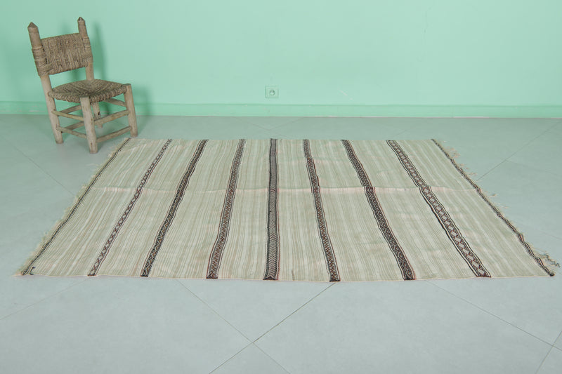 Handwoven Kilim Rug - 4.1 FT X 6 FT | Neutral Tones and Berber Stripes