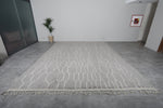 Large Moroccan Wool Rug - 11 x 14.3 FT | Handwoven Gray and Ivory Geometric Pattern - beni ourain rug