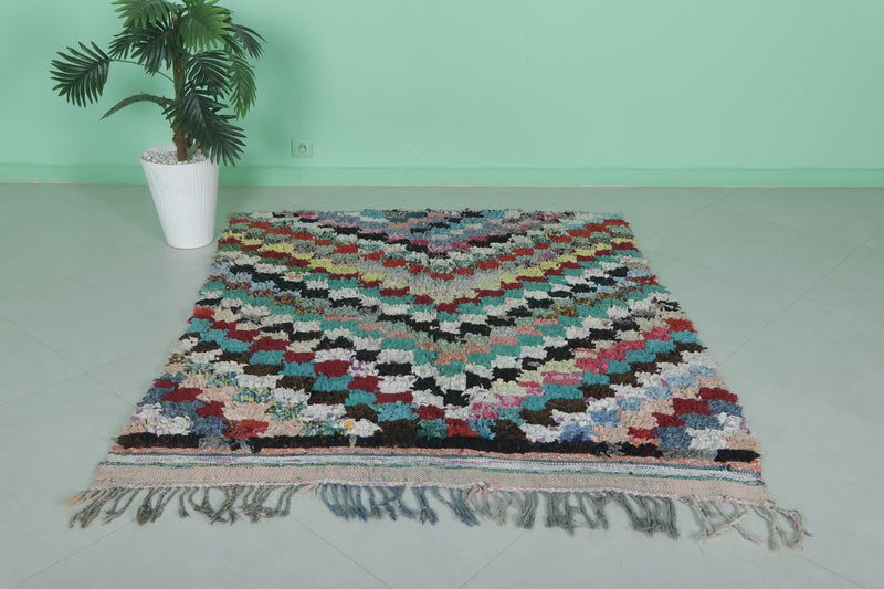 Colorful Boucherouite Area Rug - Handwoven Elegance | 4.8 x 5.4 Ft