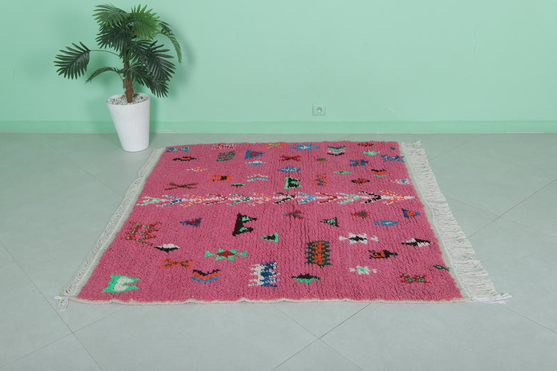 Pink moroccan rug 5 X 4.8 Feet - azilal rug