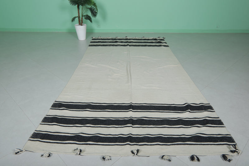 Beige and Black Runner Kilim Rug - 5.5 FT X 11 FT | Handwoven Moroccan Decor