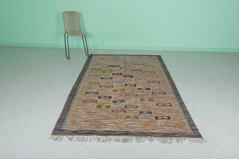 Handwoven Kilim Rug 4.9 FT x 8.3 FT - Colorful Geometric Motifs