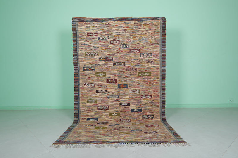 Handwoven Kilim Rug 4.9 FT x 8.3 FT - Colorful Geometric Motifs