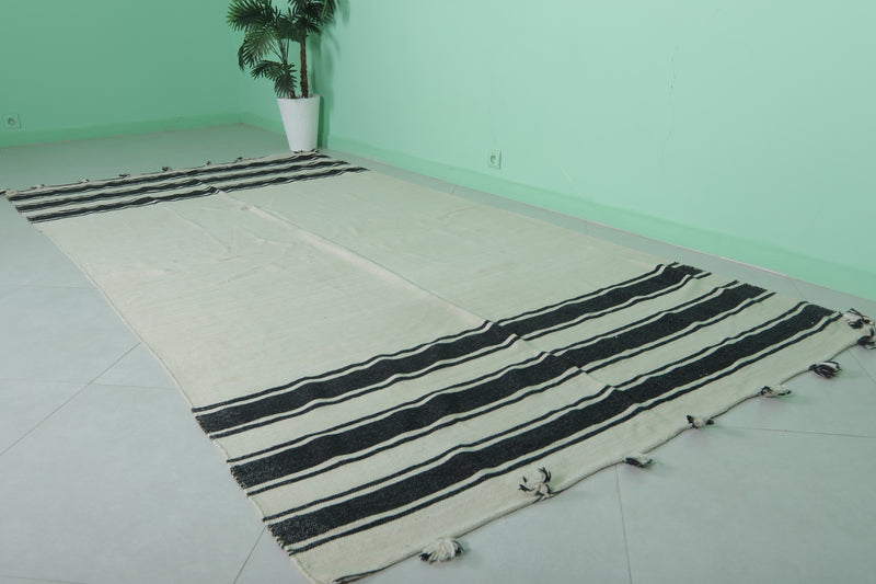 Beige and Black Runner Kilim Rug - 5.5 FT X 11 FT | Handwoven Moroccan Decor