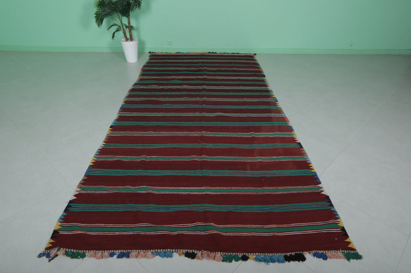 Moroccan Striped Kilim Rug - 5.7 FT × 12.3 FT | Vibrant Handwoven Rug