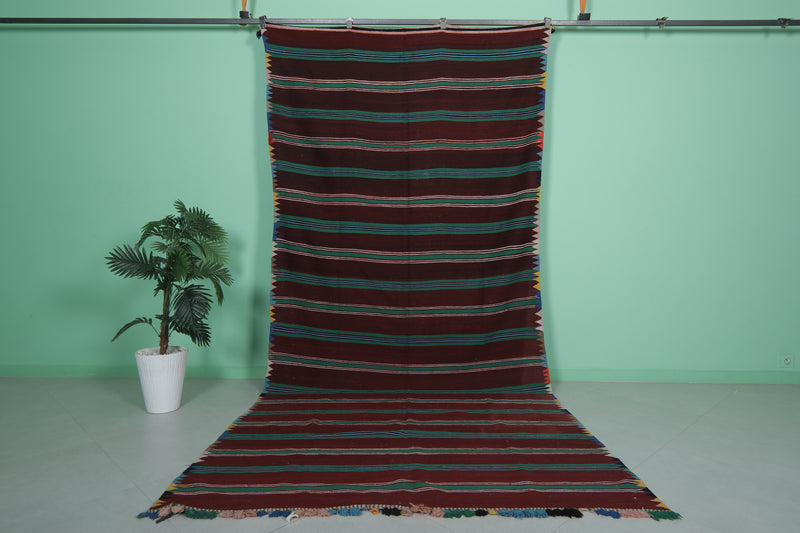 Moroccan Striped Kilim Rug - 5.7 FT × 12.3 FT | Vibrant Handwoven Rug