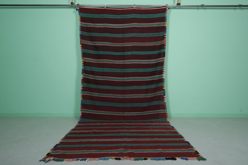 Moroccan Striped Kilim Rug - 5.7 FT × 12.3 FT | Vibrant Handwoven Rug