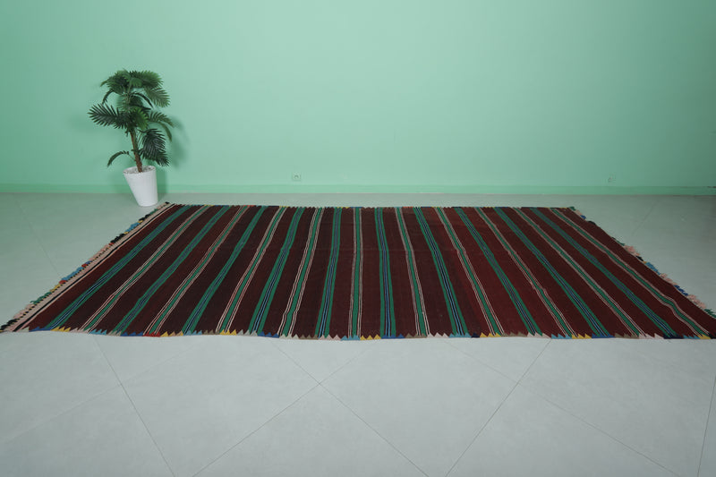 Moroccan Striped Kilim Rug - 5.7 FT × 12.3 FT | Vibrant Handwoven Rug