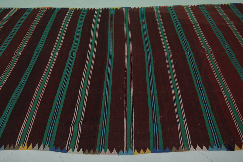 Moroccan Striped Kilim Rug - 5.7 FT × 12.3 FT | Vibrant Handwoven Rug