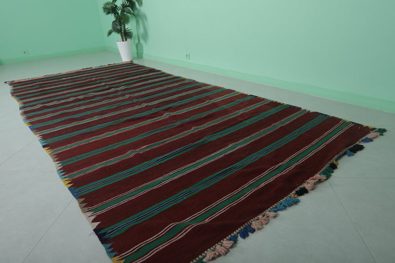 Moroccan Striped Kilim Rug - 5.7 FT × 12.3 FT | Vibrant Handwoven Rug