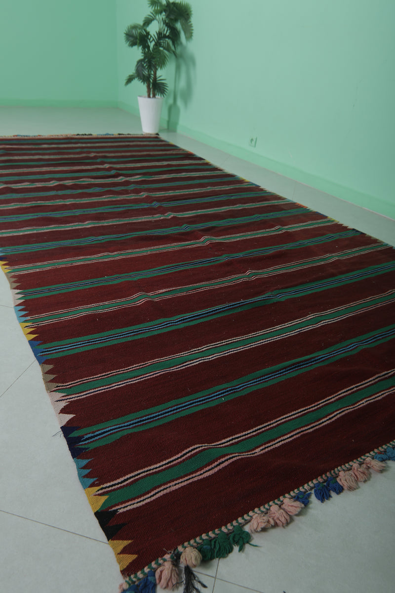 Moroccan Striped Kilim Rug - 5.7 FT × 12.3 FT | Vibrant Handwoven Rug