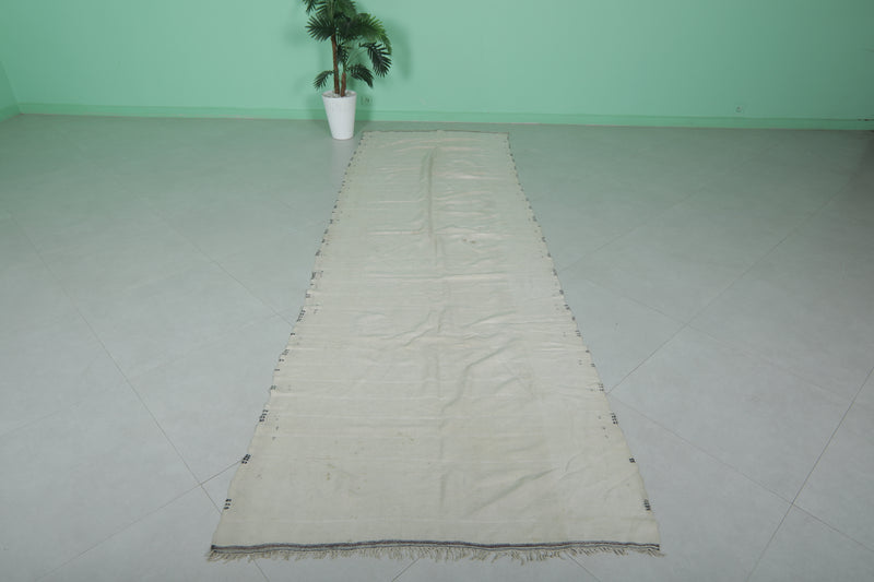 Elegant White Moroccan Runner Rug 3.7 x 11.5 FT - Minimalist Style