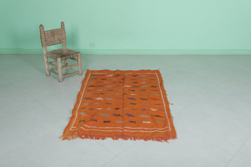 Orange Kilim Rug - Handwoven Design - 3.1x4.8 ft