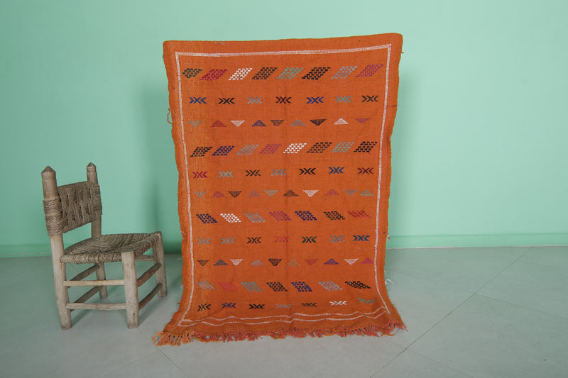 Orange Kilim Rug - Handwoven Design - 3.1x4.8 ft