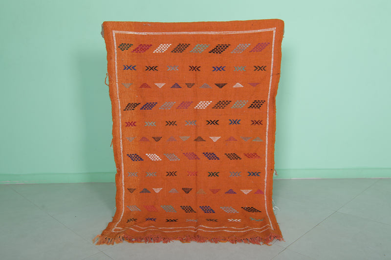 Orange Kilim Rug - Handwoven Design - 3.1x4.8 ft