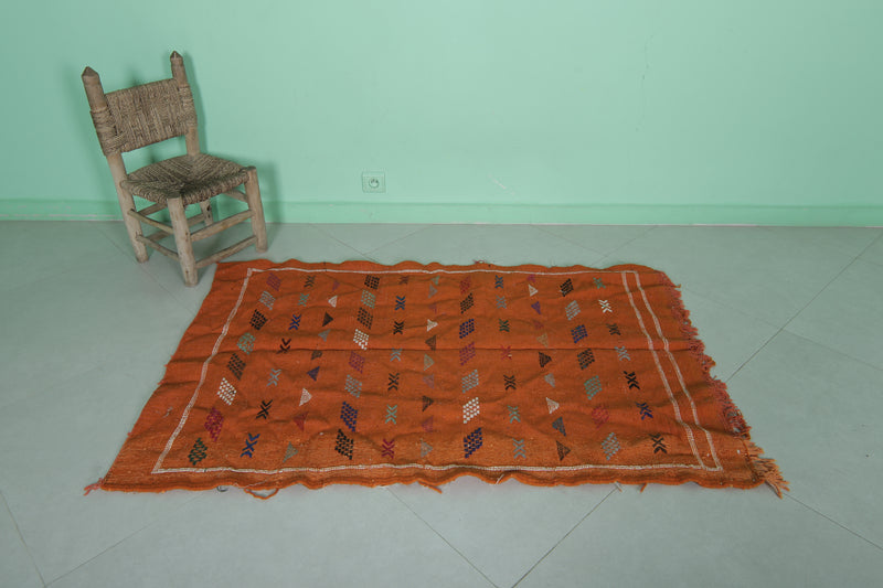 Orange Kilim Rug - Handwoven Design - 3.1x4.8 ft