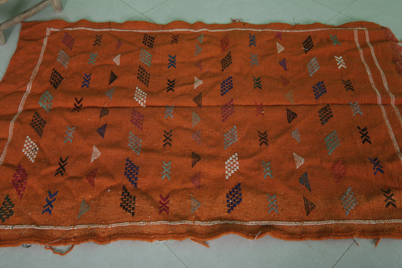 Orange Kilim Rug - Handwoven Design - 3.1x4.8 ft