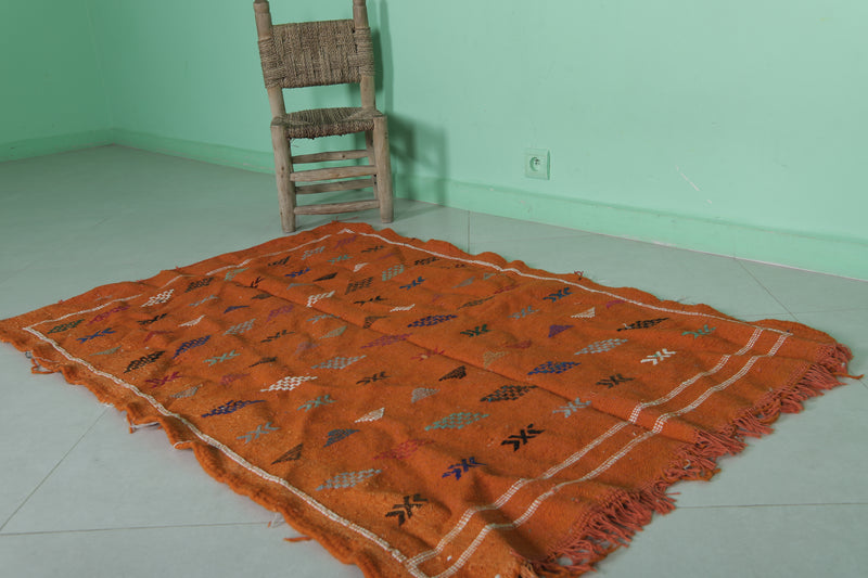 Orange Kilim Rug - Handwoven Design - 3.1x4.8 ft