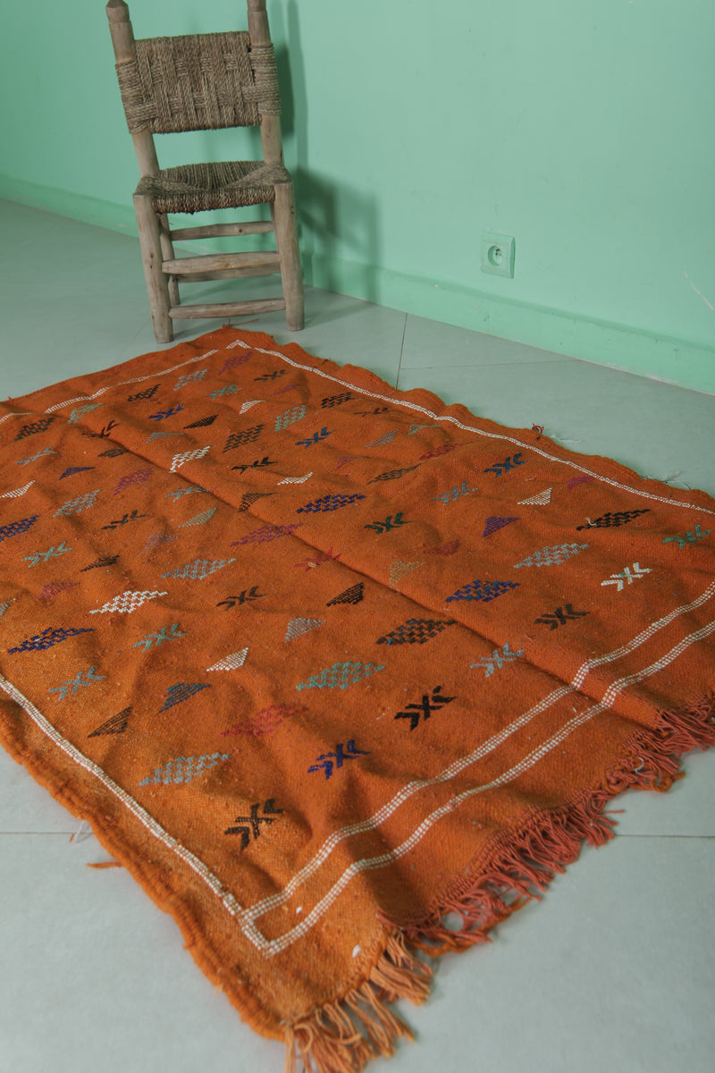 Orange Kilim Rug - Handwoven Design - 3.1x4.8 ft