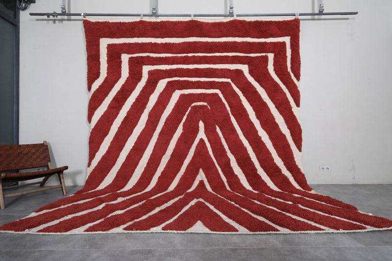 Moroccan Red Wool Rug - 10.2 x 11.9 Feet | Bold Geometric Design