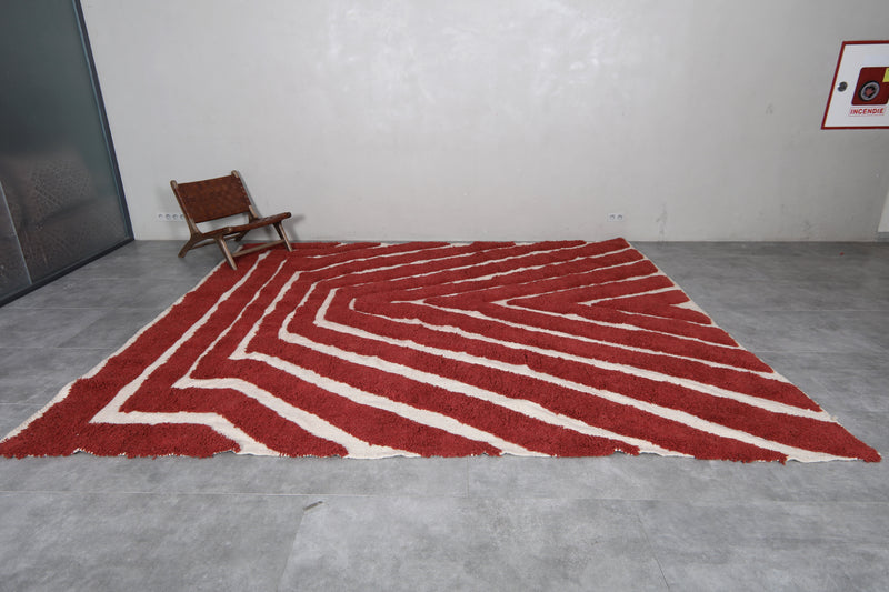 Moroccan Red Wool Rug - 10.2 x 11.9 Feet | Bold Geometric Design